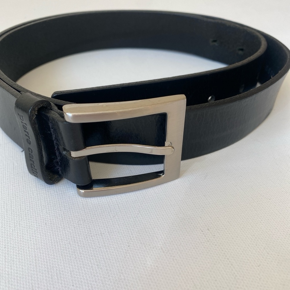 Pierre Cardin Black Leather Belt with Silver-Tone Buckle